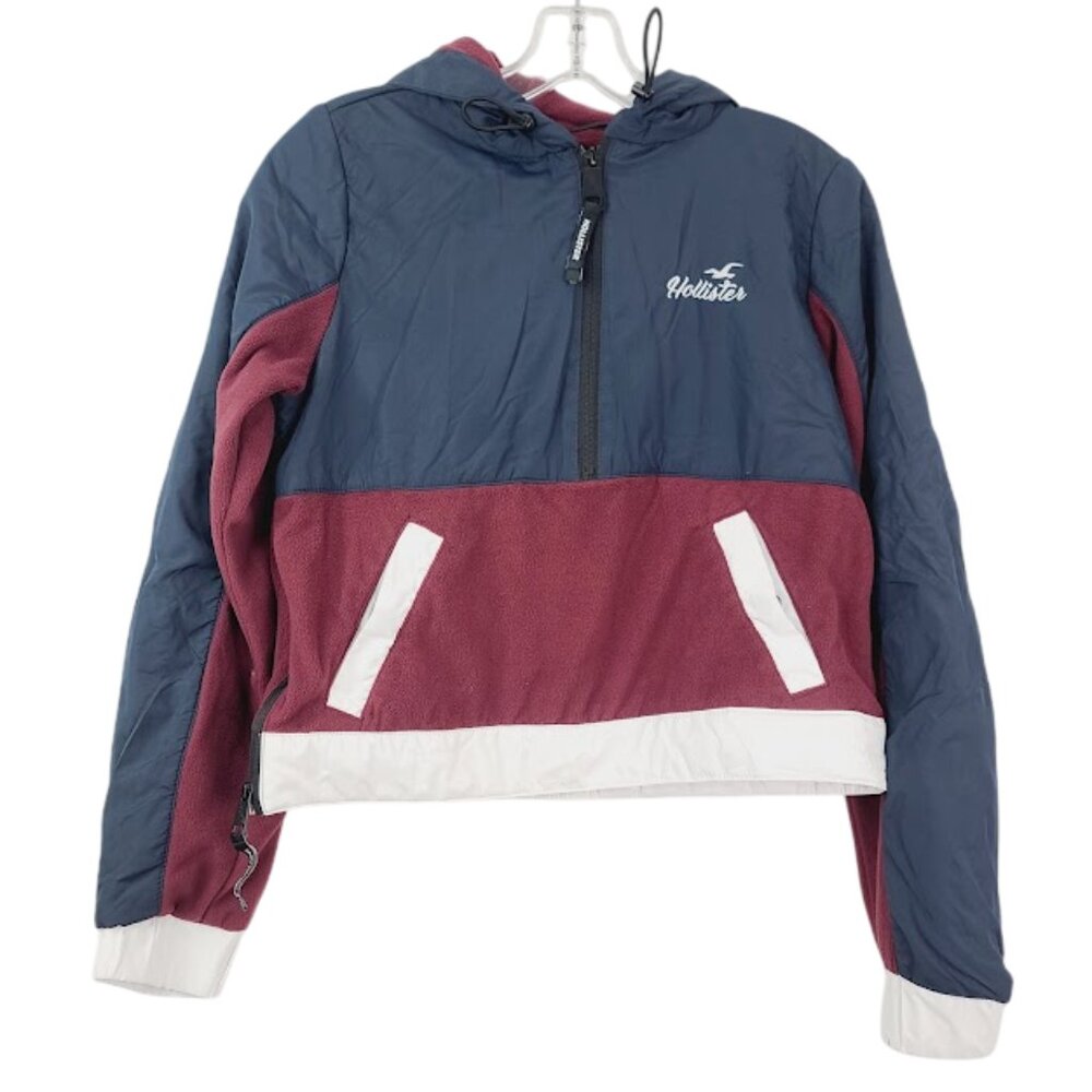 Hollister Boy's Navy Red Half Zip Long Sleeve Casual Pullover Hoodie Size XS